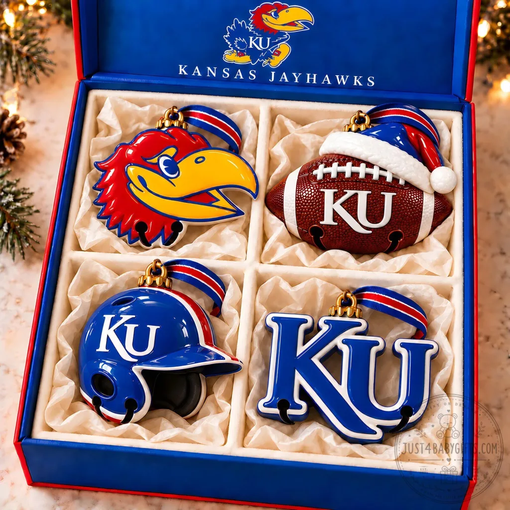 Kansas Jayhawks Christmas Holiday Tree Ornaments Set of Four Kansas Jayhawks Christmas Holiday Tree Ornaments Set of Four