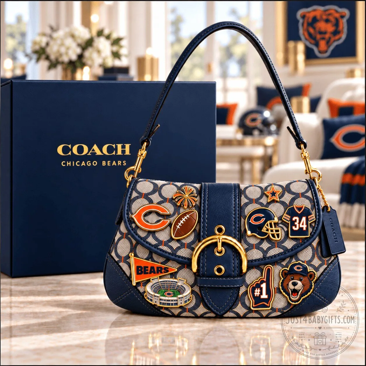 Coach Chicago Bears Signature Canvas Soho Crossbody Bag With Charms