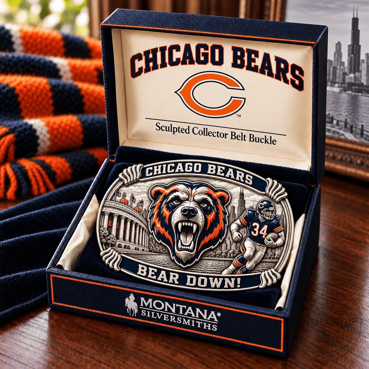 Chicago Bears NFL Football Team Bear Down Sculpted Collector Belt Buckle