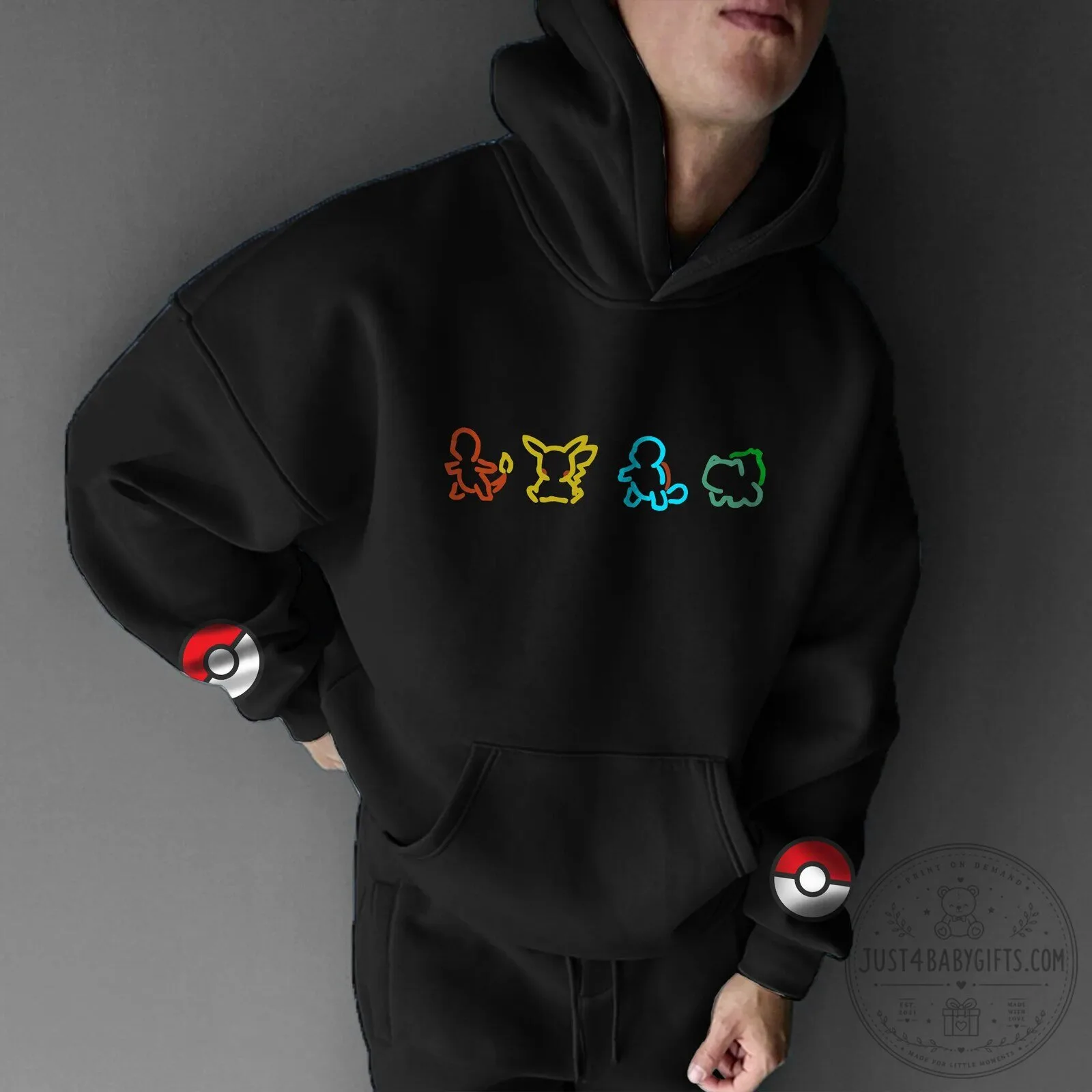 Pokemon Pikachu Charmander Squirtle Bulbasaur Rainbow Silhouette Hoodie