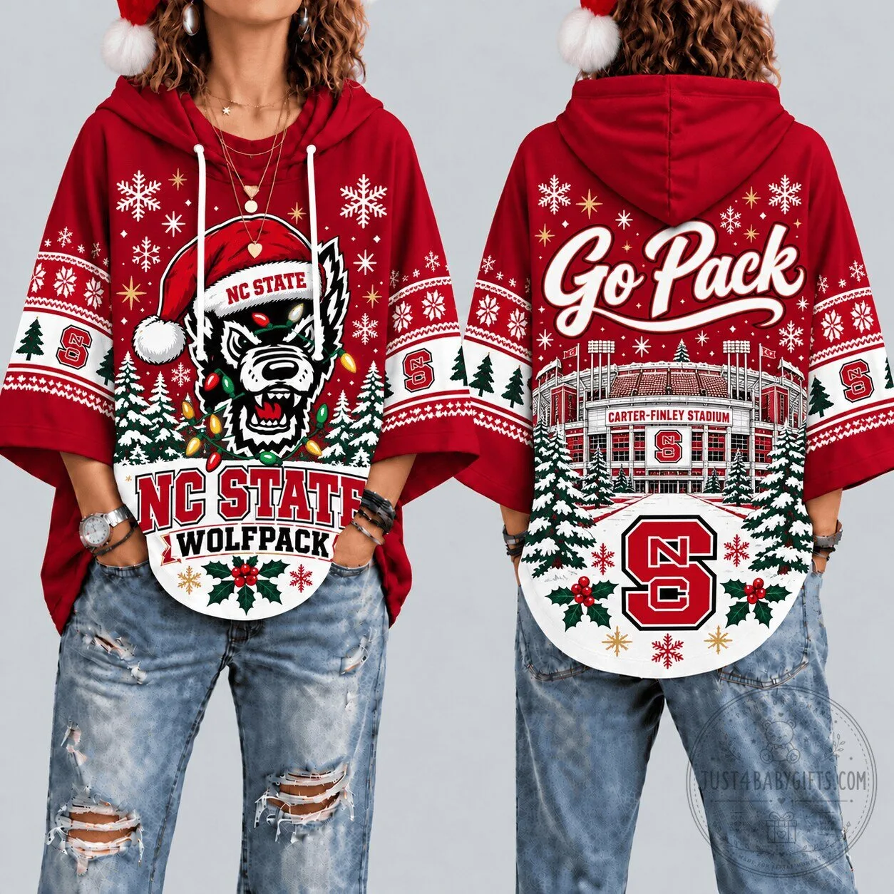 NC State Wolfpack Christmas Ugly Sweater Style Hooded Sweatshirt