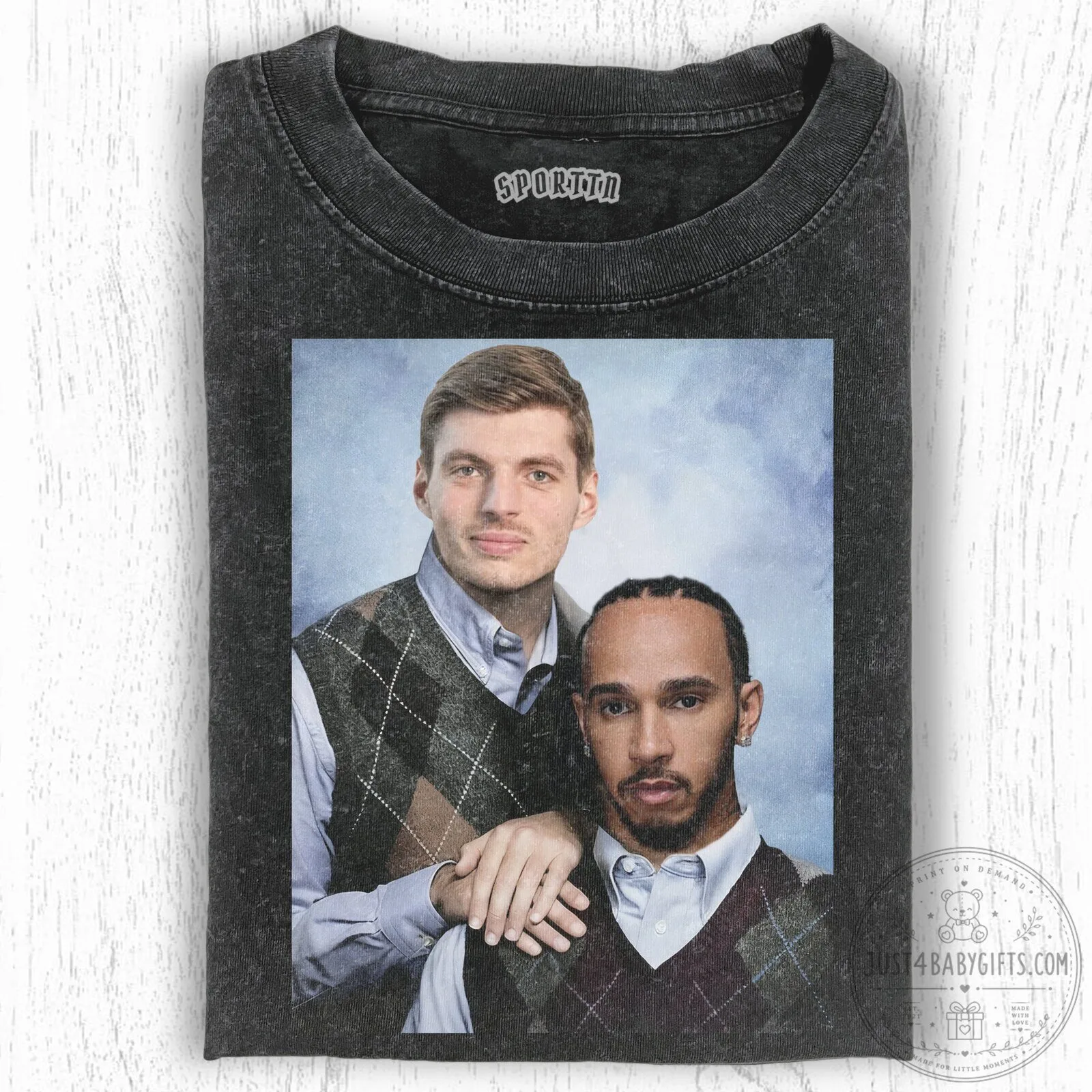 Max Verstappen and Lewis Hamilton Vintage Style Racing Drivers T-Shirt 3 Max Verstappen and Lewis Hamilton Vintage Style Racing Drivers T-Shirt