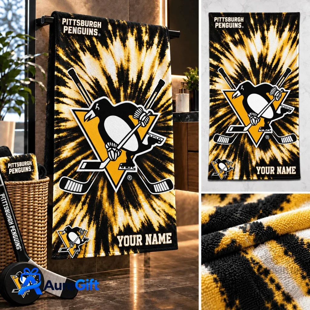 Pittsburgh Penguins NHL Tie Dye Personalized Bath Towel Pittsburgh Penguins NHL Tie Dye Personalized Bath Towel